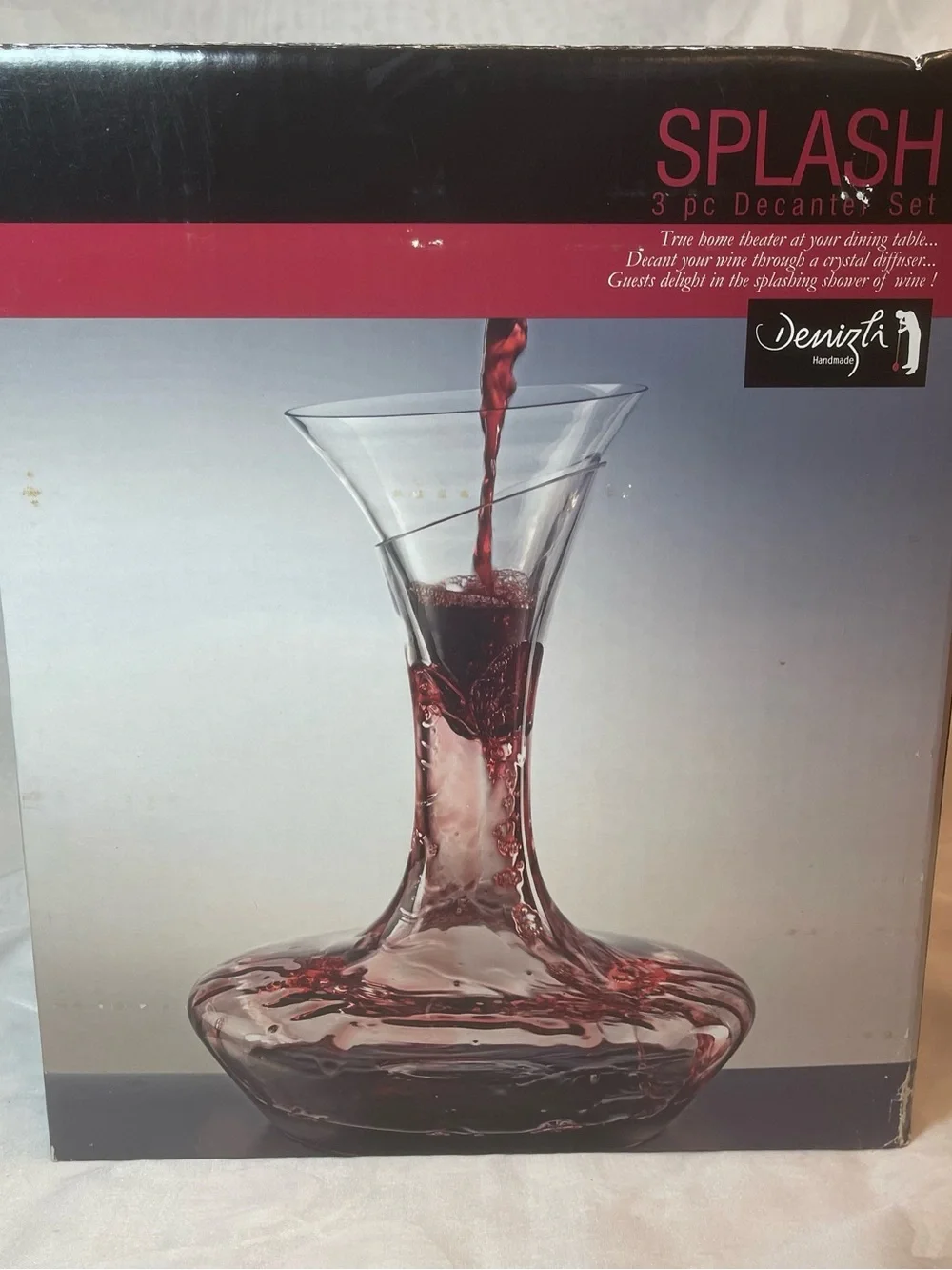 Denizli Splash 3pc Handmade Lead Free Crystal Wine Decanter Aerator & Stand Set